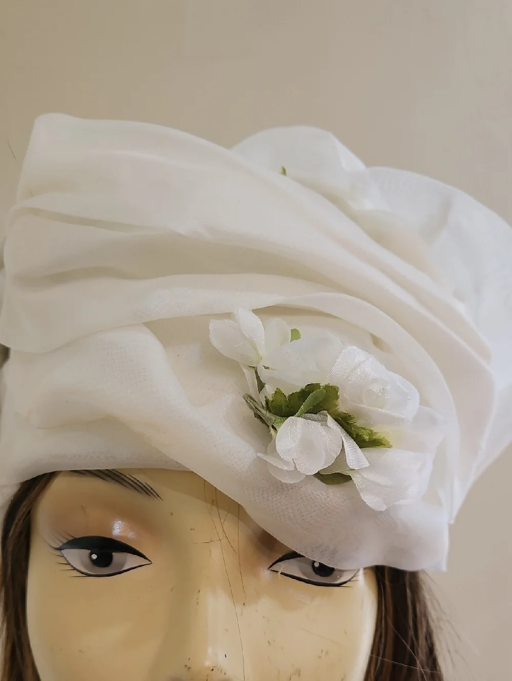 Bellini Originals Off White Floral Draped Turban‎ Hat - Made USA Church Tea